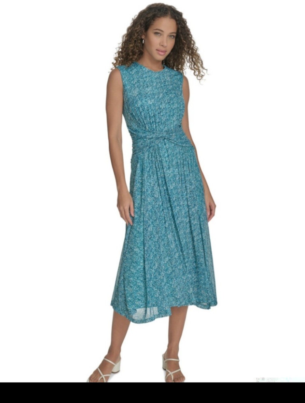 Calvin Klein Womens Printed Ruched-Waist Midi Dress Size 2
